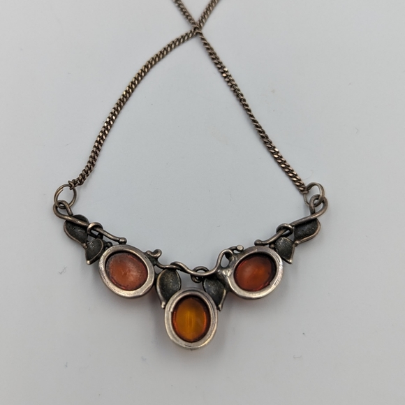 Elegant Cogniak Color Baltic Amber Sterling 925 Art Nouveau Style Necklace 20" - Picture 7 of 10